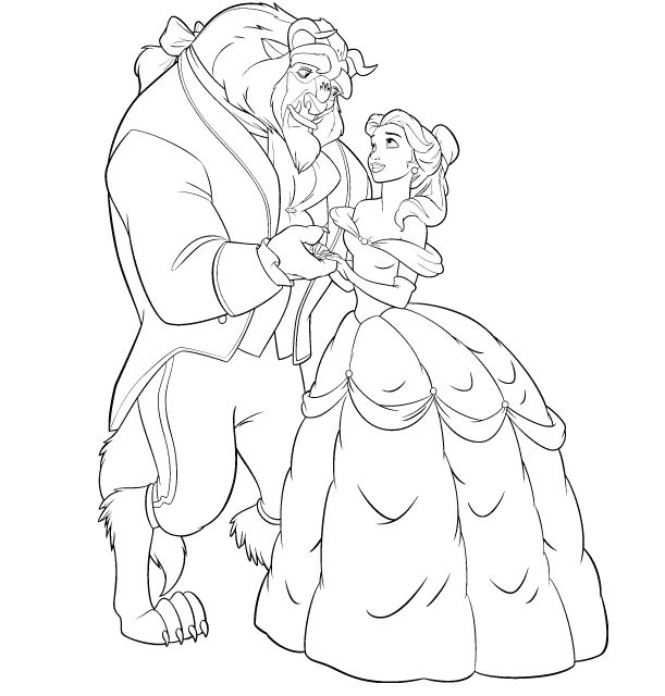 coloriage la belle et la bete en tenue de soiree